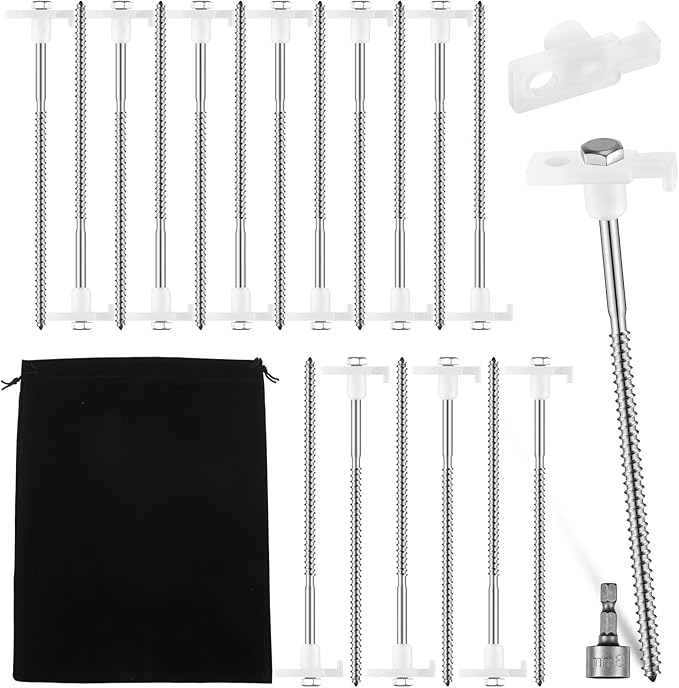 Tandefio 20 Pcs 8 Inch Screw in Tent Stakes Heavy Duty Drill in Ground Anchor Pegs Metal Stakes Screws Hex Pegs Drillable Camping Threaded Tent Spike with Hex Head Driver (Illuminant White)
