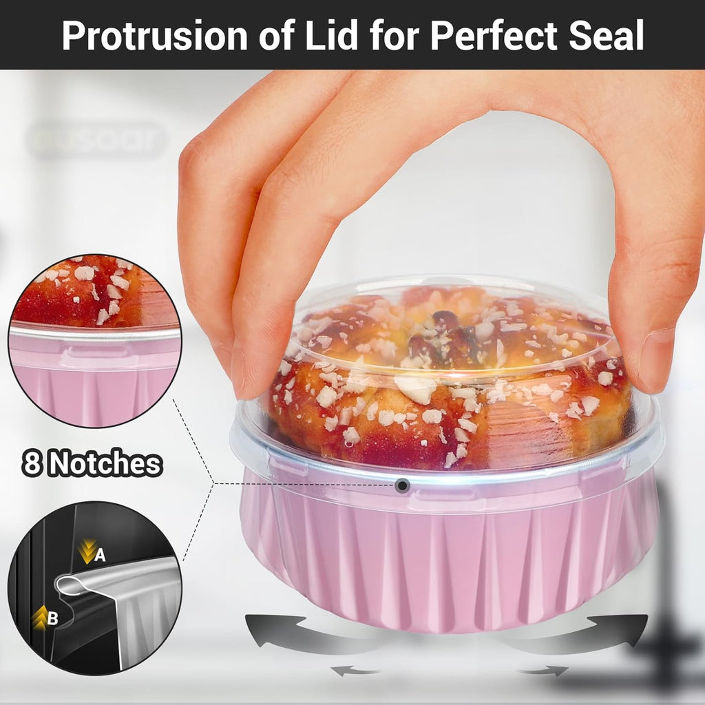 EUSOAR Disposable Foil Ramekins with Lids, 30pcs 5oz 125ml Aluminum Foil Muffin Liners Cupcake Baking Cups, Mini Pie Pans, Disposable Foil Baking Cups Containers for Creme Brulee or Cupcake
