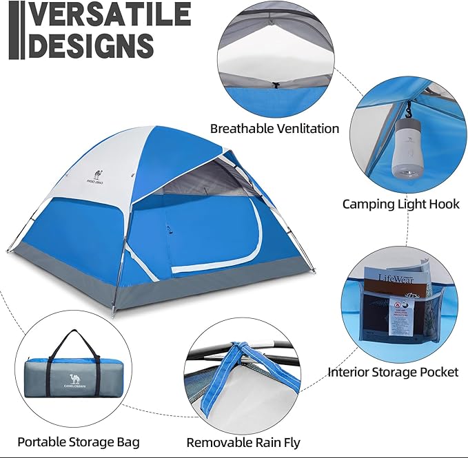 CAMEL CROWN Tents for Camping 2/3/4/5 Person Camping Dome Tent, Waterproof,Spacious, Lightweight Portable Backpacking Tent for Outdoor Camping/Hiking