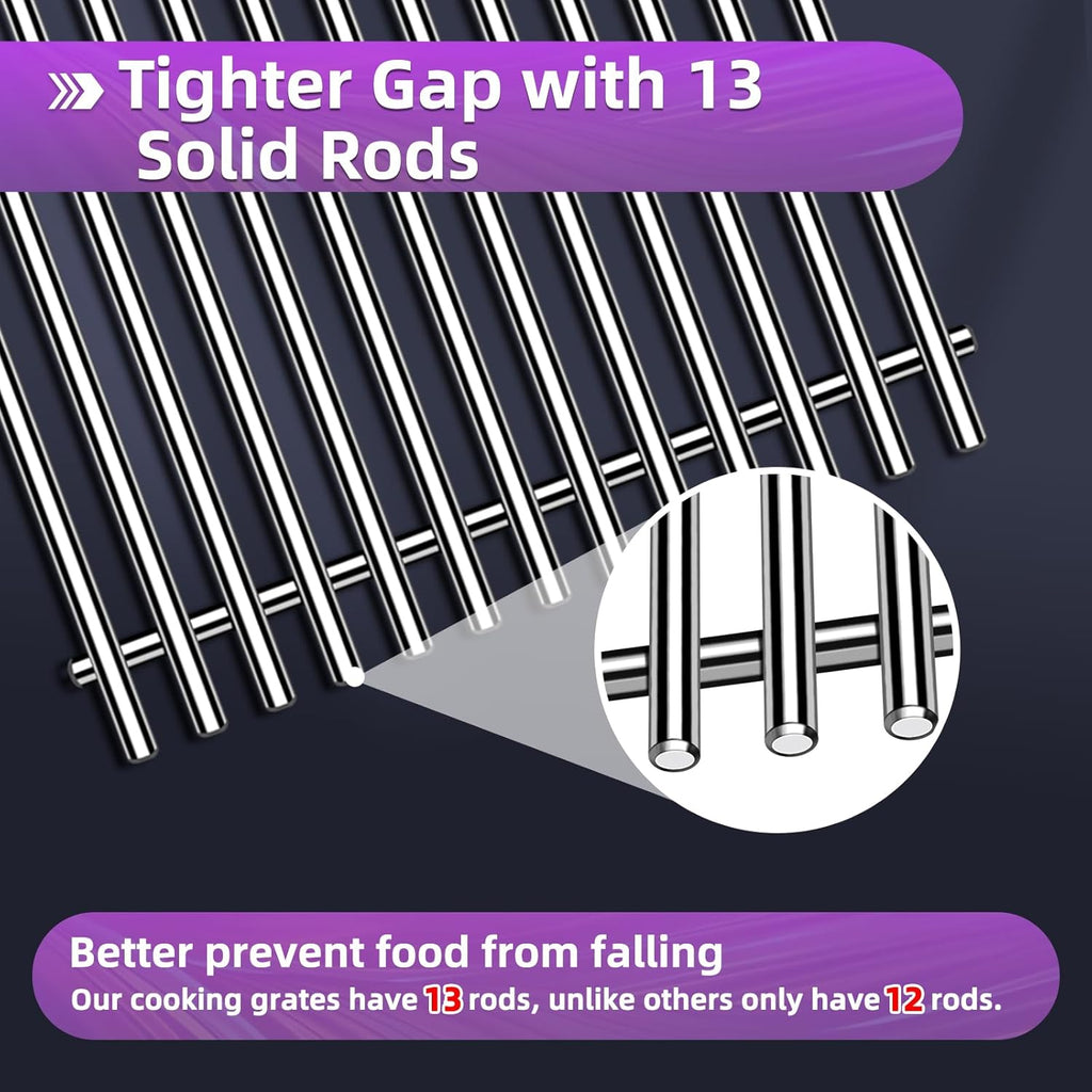 9MM 304 Stainless Steel Grill Grates for Weber Spirit E-210 E-220 S-210 S-220 Gas Grills with Front-Mounted Control 7637 Grill Replacement Parts for Weber Spirit I & II 200 Series 17.5 inch