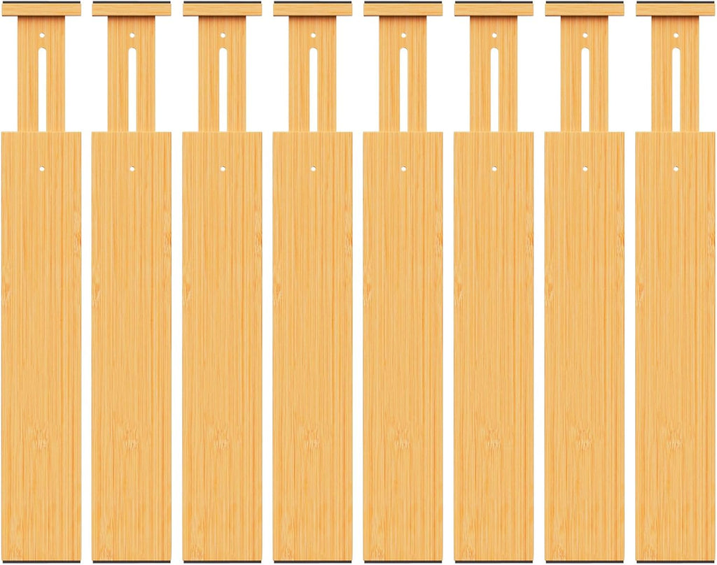 BAMBUROBA Bamboo Drawer Dividers, Adjustable Expandable Drawer Organization Separators - 17-22" for Bedroom, Bathroom, Dresser and Office - 8-Pack