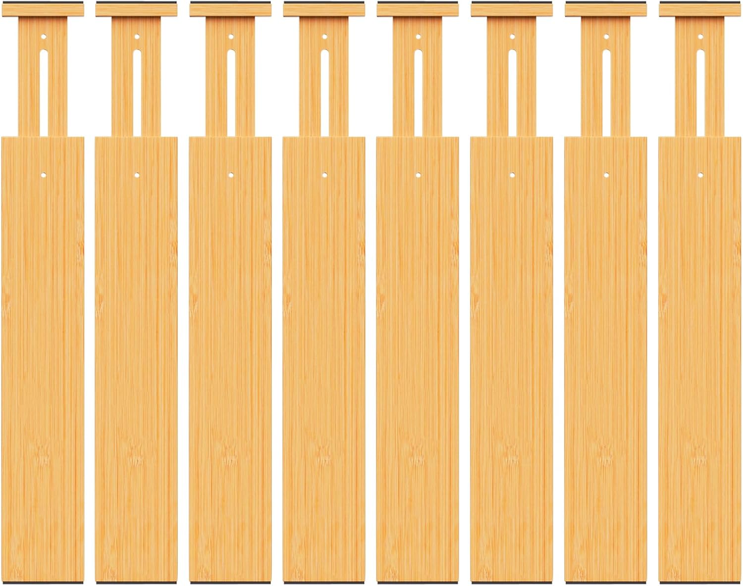 BAMBUROBA Bamboo Drawer Dividers, Adjustable Expandable Drawer Organization Separators - 17-22" for Bedroom, Bathroom, Dresser and Office - 8-Pack