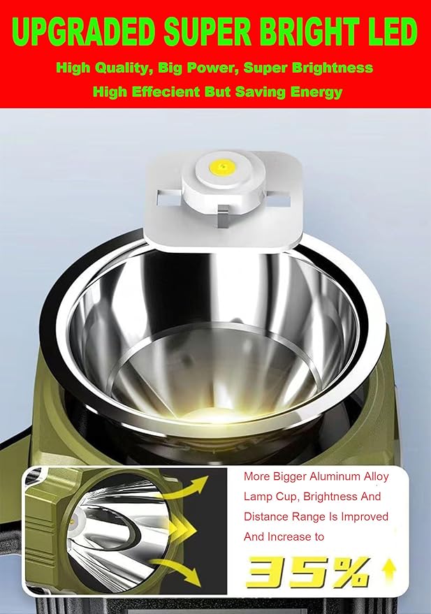 Rechargeable Solar LED Spotlight, Super Bright 13000LM Handheld LED Searchlight, Multi Function Camping Lantern Flashlight, 6 Light Modes, Power Bank, IPX4 Waterproof, for Emergency, Hiking, Home