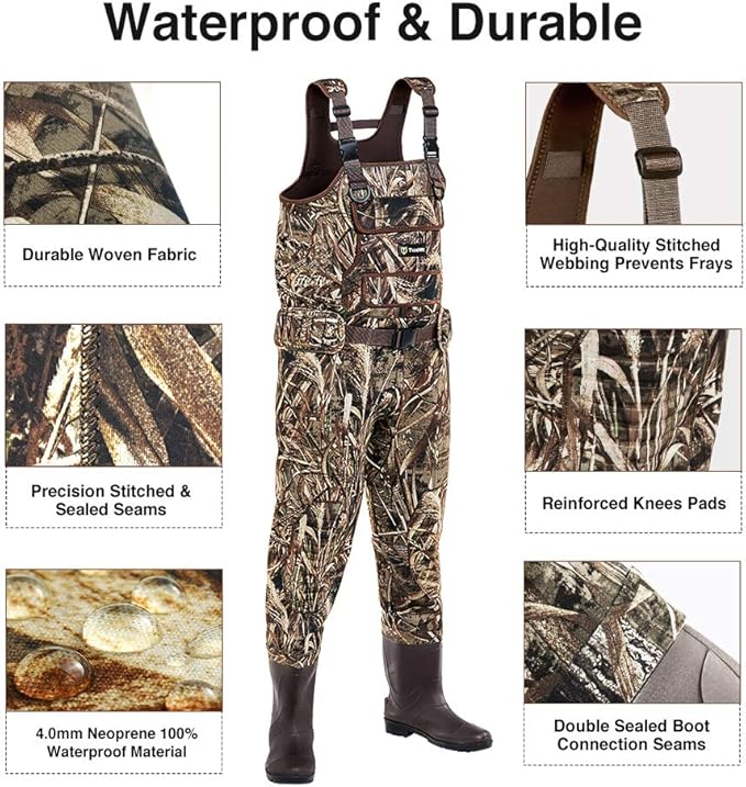 TIDEWE Chest Waders with Boots Hanger for Men, Camo Waterproof Fishing Bootfoot Waders for Fishing & Hunting