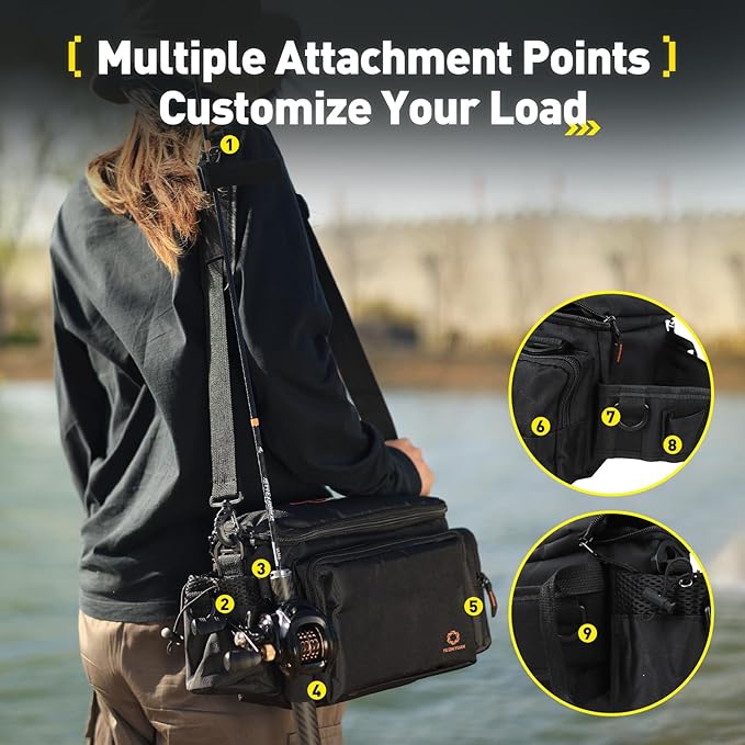 Small Fishing Bag with Rod Strap, Small Tackle Bag – Tackle Boxes & Gear,Portable & Lightweight, Move Freely, Cast Smoothly - Fishing Gifts for Men (Large - Black)