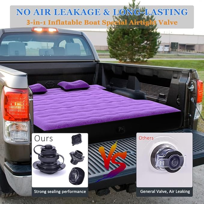 Camping Pickup Truck Bed Air Mattress Thicken Sleeping Pad for 5.5-5.8Ft Full-Size Short Truck Beds Outdoor Camping Car Travel(Purple)