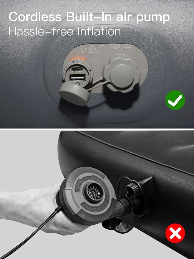 Upgraded SUV Air Mattress with Cordless Built-in Pump & 'Mattress Wings', 7-inch Height car Mattress | Car Camping for Mid/Large SUV, Minivan, Truck | 660 lb Capacity