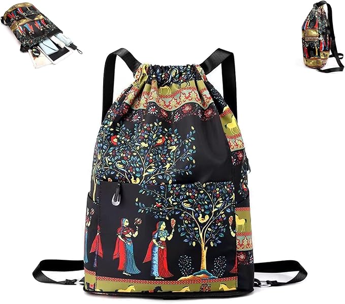 Drawstring Foldable Large Capacity Dry-wet Separation Travel Sports Backpack Waterproof Gym Bag with Multiple Pockets (A)