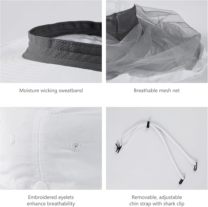 BASSDASH UPF 50+ Mosquito Sun Hat with Hidden Head Net and Neck Flap for Men Women Outdoor Fishing Hiking Camping FH16