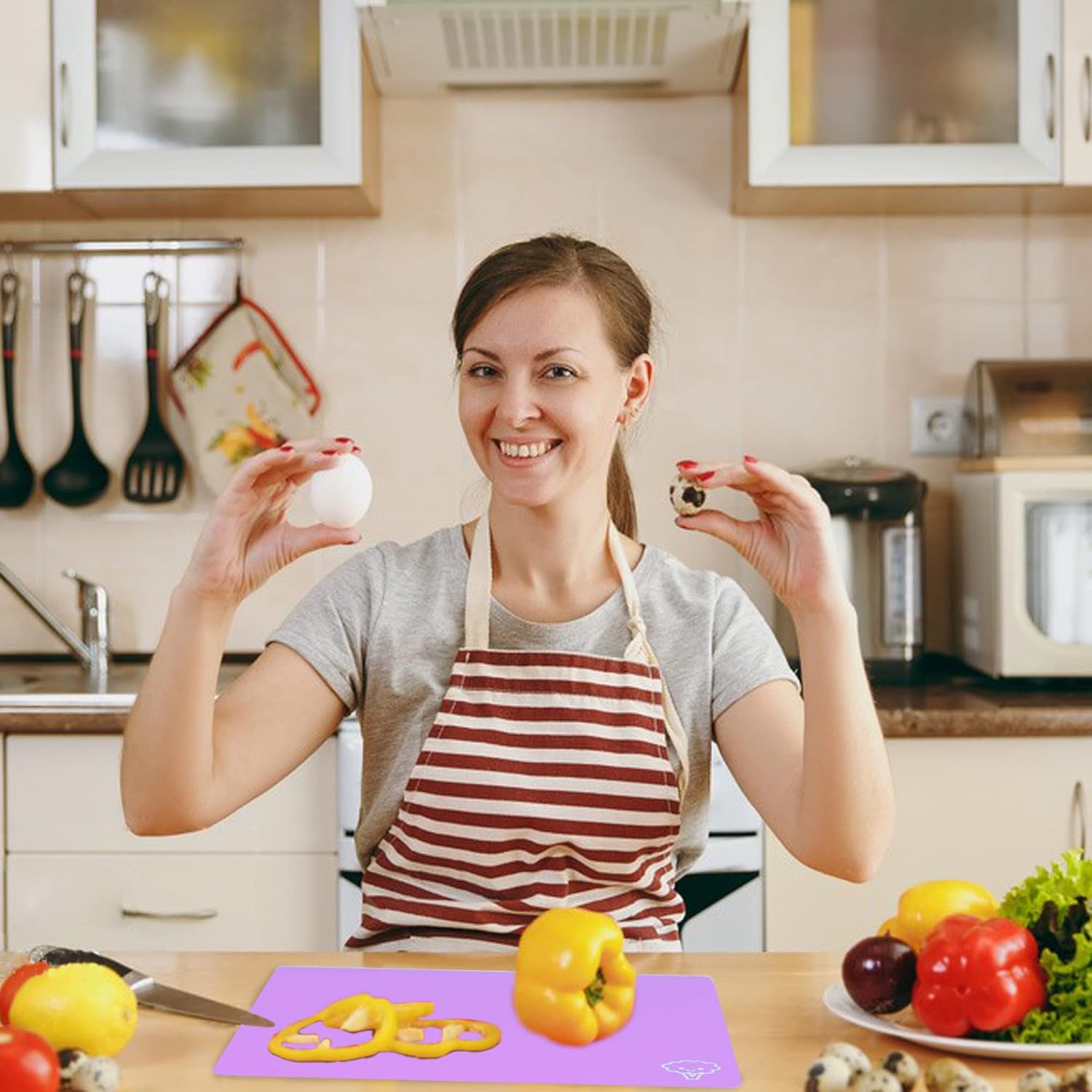 ZVP Flexible Plastic Cutting Board Set of 3 Gradient Color, Colorful Chopping Boards, BPA Free Mats, Non Slip, Dishwasher Safe, 15x12 Inch, Purple Multi-Color