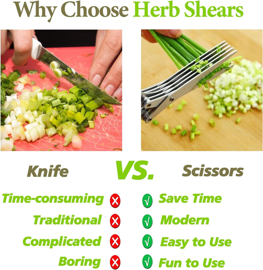 2025 Upgraded Herb Scissors, Effortless Herb Shears Cutter Tool with Sharp Stainless Steel Blades for Fresh Herbs, Must-Have Kitchen & Cooking Gadget, Green