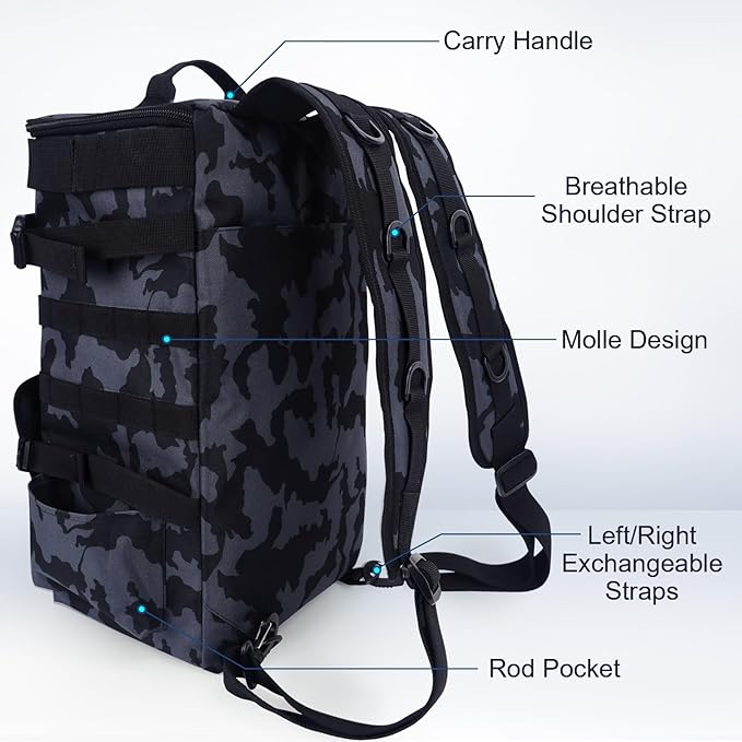 Fishing Backpack Tackle Bag, Fishing Backpack with Rod Holders Large Storage Fishing Tackle Box Backpack, Fishing Rod Bag for Carrying Fishing Gear and Equipment, RBC01