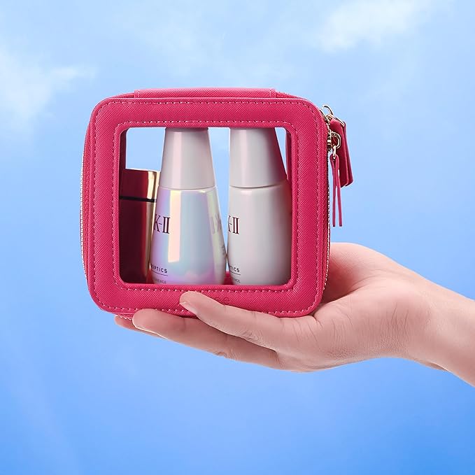 Aveniee Clear Makeup Bag Small, Mini Travel Toiletry Bag Cosmetic Bags Organizer, TSA Approved Clear Makeup Case Pouch with Zipper, Car Essentials for Women Men(Mini-Hotpink)