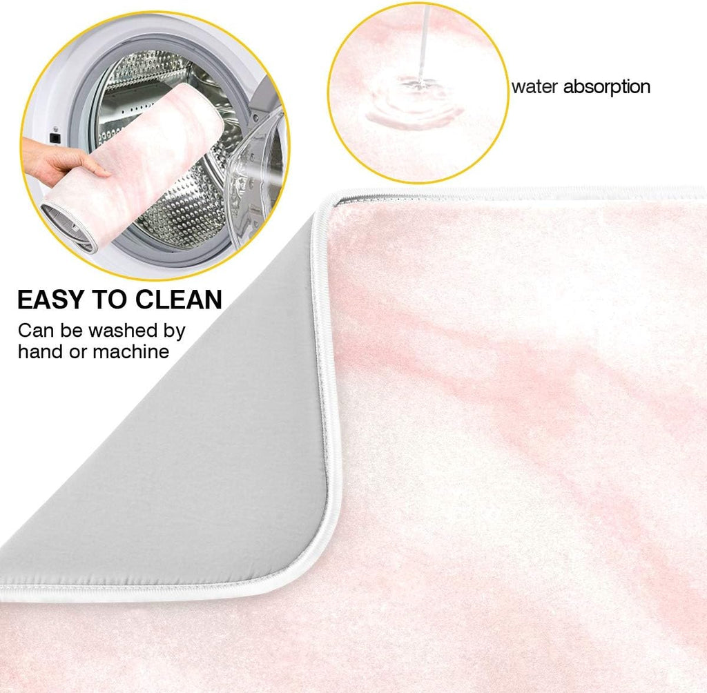 Super Absorbent Dish Drying Mat, Microfiber Fast-Drying Dish Mat, 24" x 18", Kitchen Dish Drying Pad, Pink Coral Marble