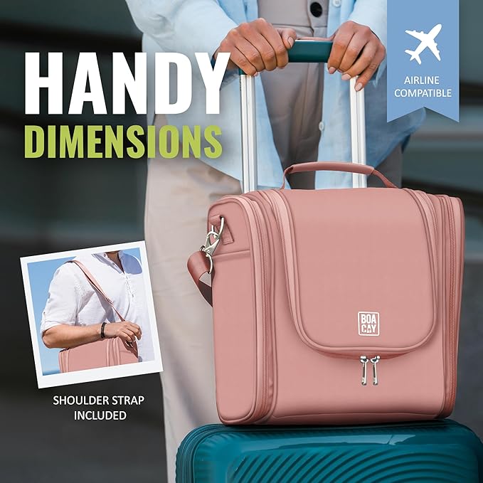 BOACAY Extra Large Hanging Travel Toiletry Bag for Women and Men, Makeup Bag, Bathroom & Shower Organizer Kit for Accessories, Cosmetics, Essentials