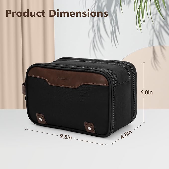 Wedama Toiletry Bag for Men, Medium Hanging Travel Toiletry Bag, Extra Electronic Organizer Bag Waterproof Travel Bag for Toiletries with PU Handle for Travel Business Trips Swim Camping, Black&Brown
