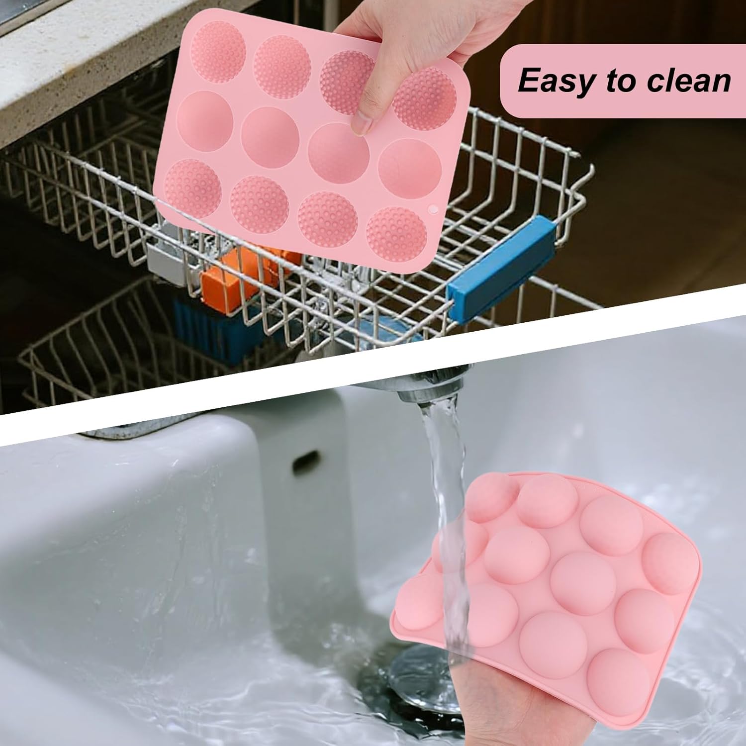 Silicone Golf Ball Chocolate Mold, 12 Cavity Golf Ball Cake Pop Mold for Cake Decorations Hot Chocolate Bombs Candy Fondant and More (Pink)