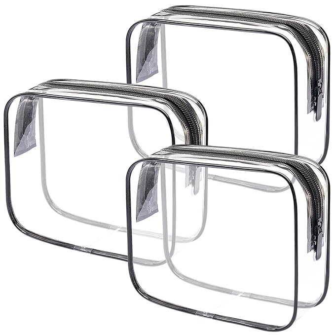 Lermende 2pcs Clear Toiletry Bag TSA Approved Travel Bag,Carry On for Travel,Airport Airline Accessories Compliant Bag,Quart Sized Makeup Cosmetic bag Women Men (Transparent Black, 3 Pack)