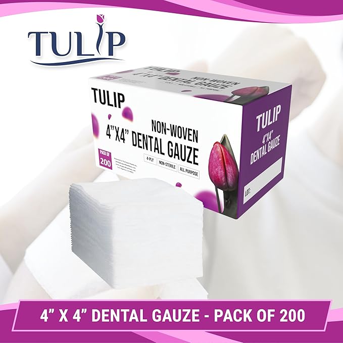200 Gauze Pads 4x4 4-Ply Non Woven Gauze Sponges - Non Sterile Dental Gauze & Esthetic Wipes - Soft All Purpose Medical Gauze Squares for First Aid Kit, Surgical, Wound Dressing by Tulip