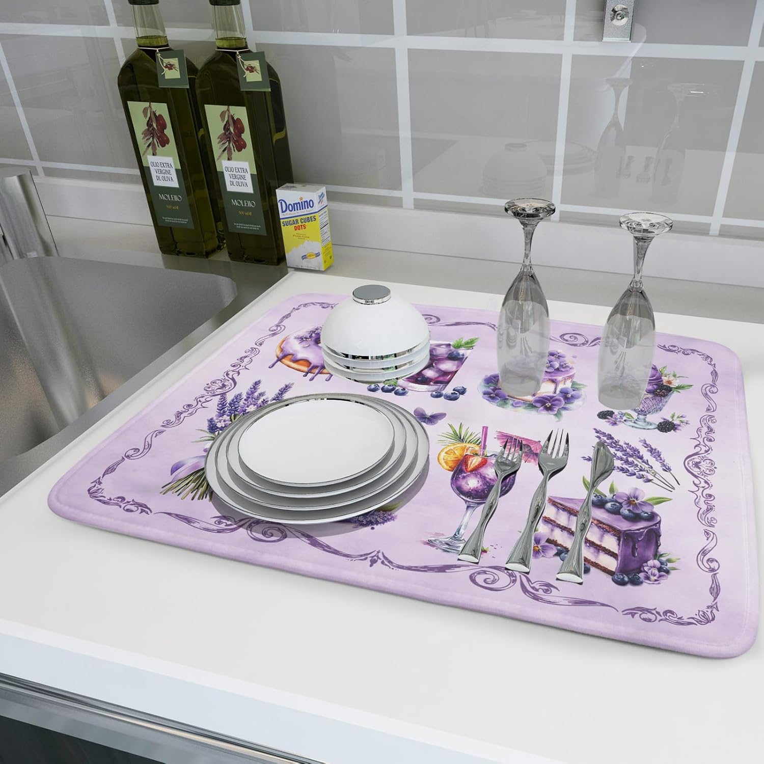 Purple Coffee Matt for Counter Sweet Dish Drying Mats for Dessert Lover Large Size Absorbent 18 X 24 In