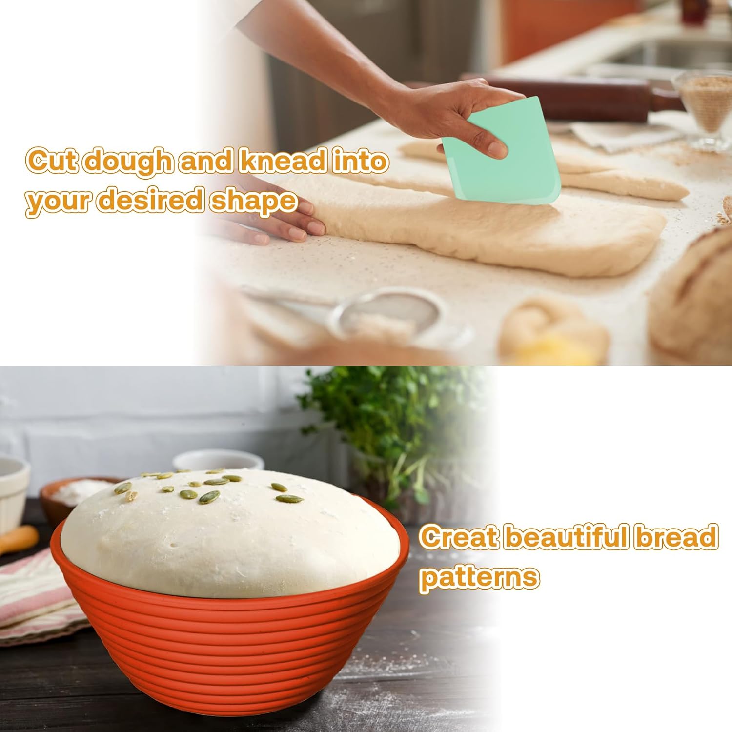 Silicone Banneton, Sourdough Bread Baskets (Set of 6, 5 Inch), Round Proofing Bread Bowls with Starter Kit, Bread Making Baking Supplies