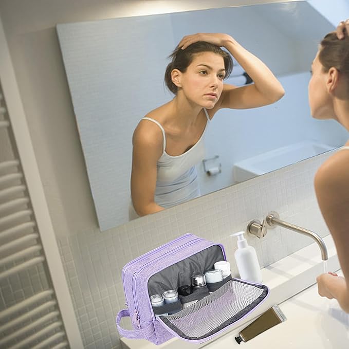 Toiletry Bag for Men Hanging Dopp Kit Water Resistant Shaving Bag Small Toiletry Bag for Traveling (Denim Pure Purple)