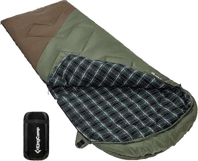 KingCamp Sleeping Bag for Adults, Cold Weather & Warm XL Big and Tall Flannel Sleeping Bags with Compression Sack Portable Waterproof Essentials Gear Accessories for Outdoor Camping