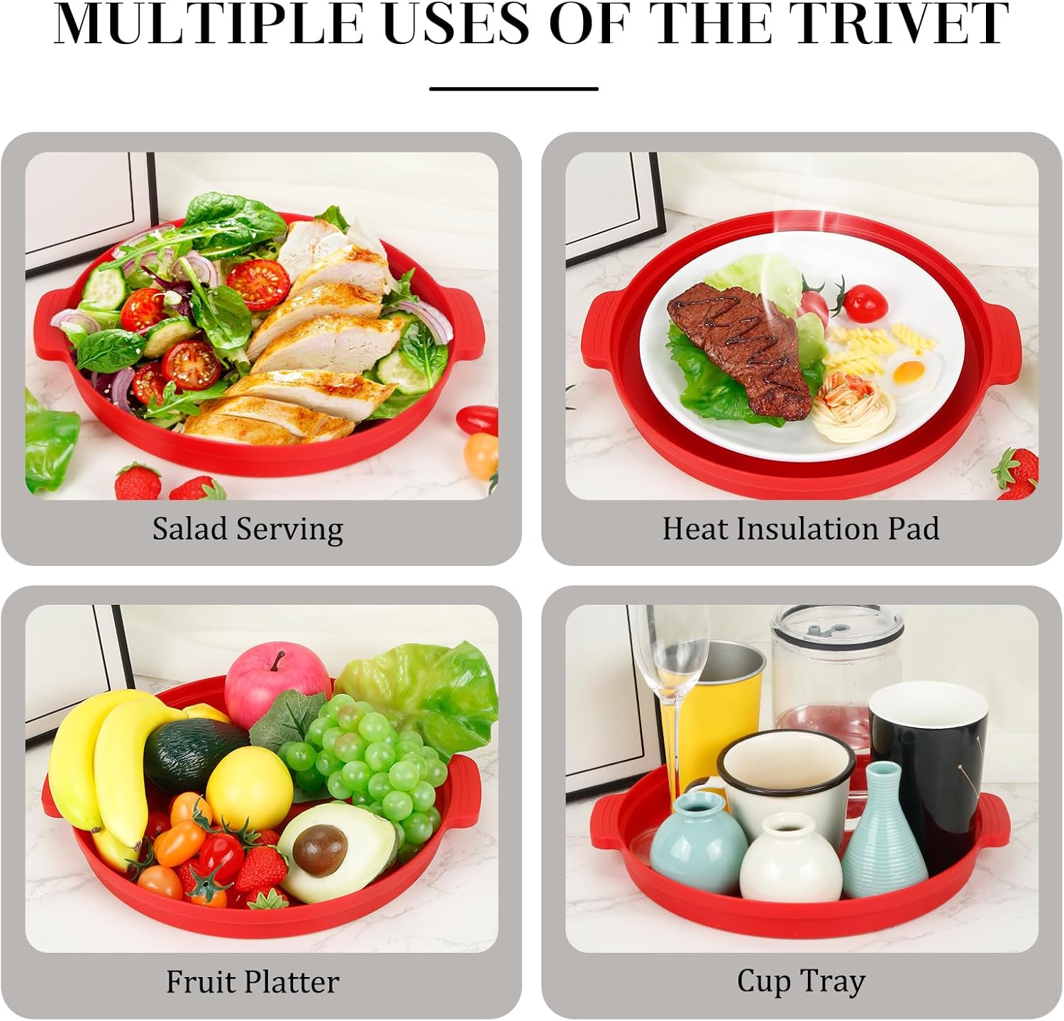 10.7 Inch Microwave Food Cover with Heat Insulation Mat, Anti-Scald Collapsible Microwave Splatter Cover, Multi-Functional as Colander & Fruit Plate, Dishwasher Safe, Ideal for Meal Prep (Red)