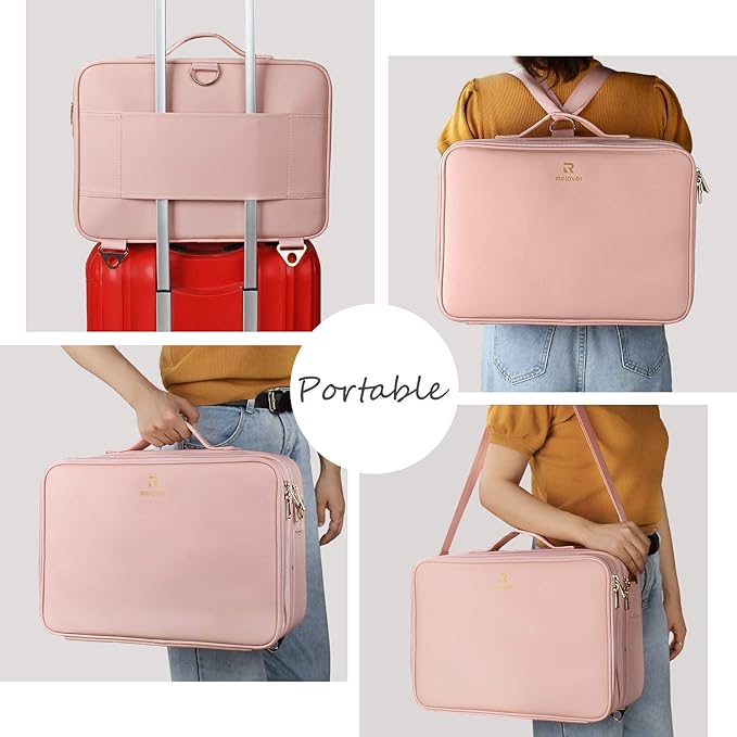 Relavel Travel Makeup Train Case Makeup Cosmetic Case Organizer Portable Artist Storage Bag with Adjustable Dividers for Cosmetics Makeup Brushes Toiletry Jewelry Digital Accessories