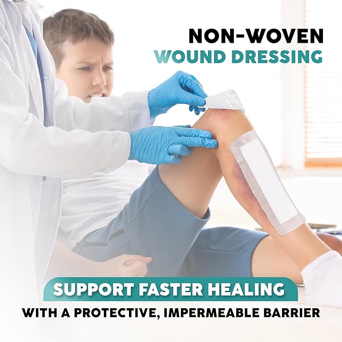 Elleirb Water-Resistant Island Dressing 4x10, Large Non-Stick Pads w/Adhesive Border Bandages for Wounds | 30 Individually Packed Wound Care & Dressings, Highly Absorbent, Latex-Free First-Aid Kits