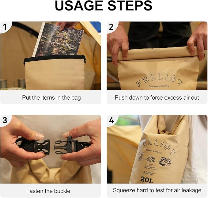 20L Waterproof Dry Bag Tough & Water-repellent Storage Bag with Adjustable Shoulder Straps Lightweight Portable Backpack Dry Bags for Kayaking Boating Camping Khaki