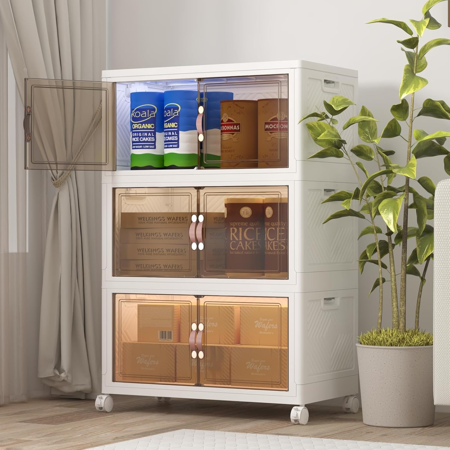 Extra Large Stackable Storage Bins with Lids and Wheels, Foldable Collapsible Closet Organizers,360QT-120QT/30GAL*3Pack Plastic Stackable Storage drawers for bedroom Dorm