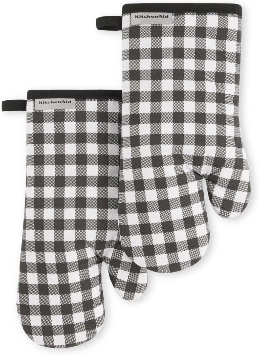 KITCHENAID Gingham Oven Mitt 2-Pack Set, Matte Black, 7"x13"