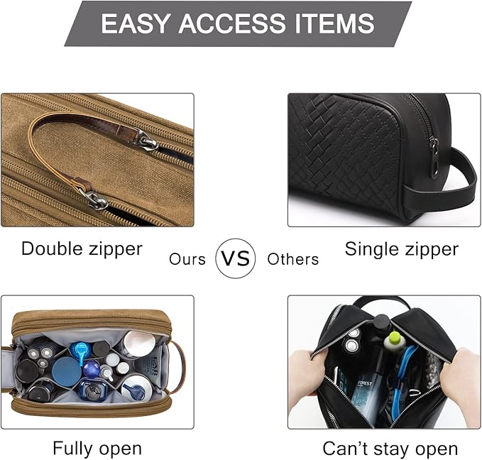 BAGSMART Toiletry Bag for Men, Canvas Travel Toiletry Organizer Dopp Kit Water-resistant Shaving Bag for Toiletries Accessories,Khaki-Large