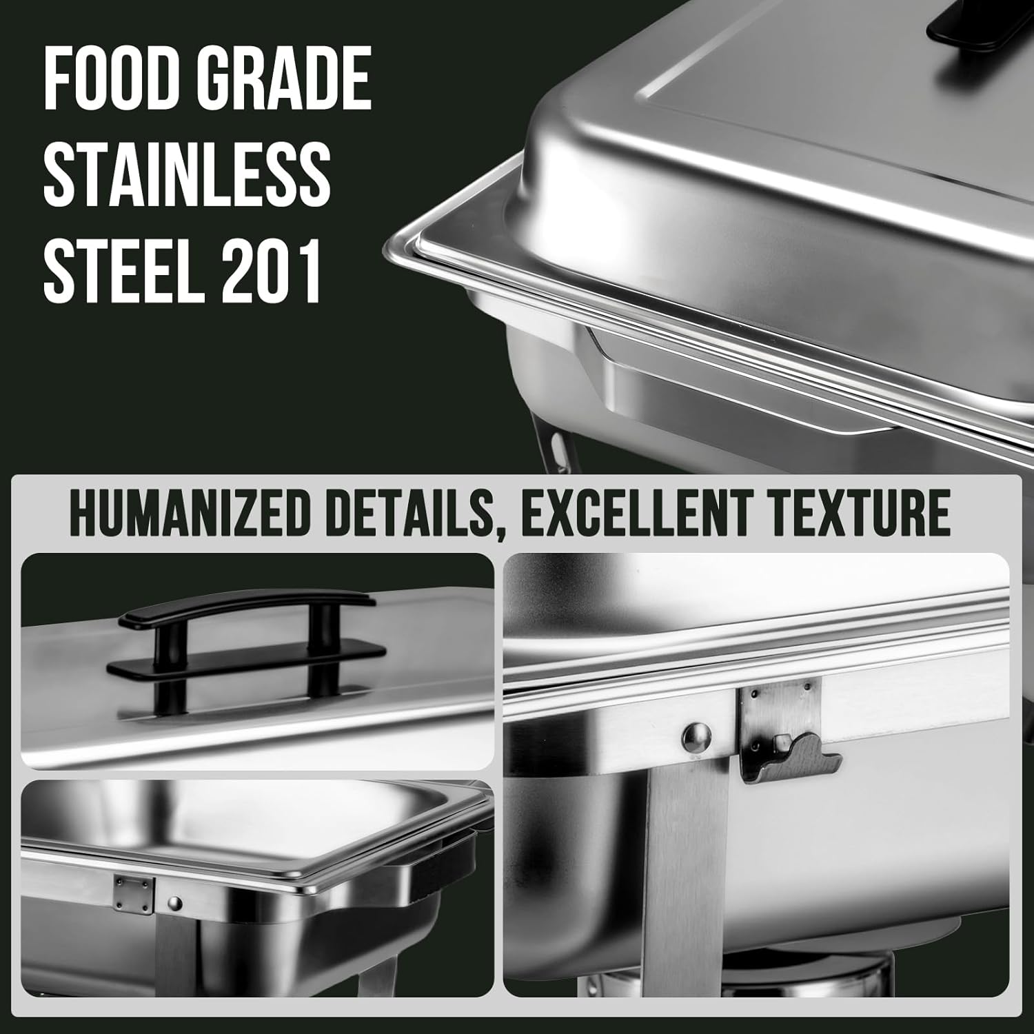 3 Packs Chafing Dish Buffet Set 8QT Stainless Steel with Full Size and 1/2 Size Pans Portable Serve Food Warmer for Catering Parties Wedding Graduation Commercial Events, 5 Pans