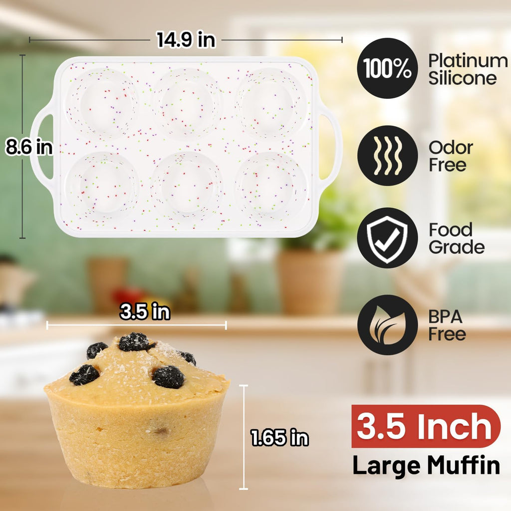 CAKETIME Large Muffin Pan Jumbo with Metal Frame 3.5 Inch Silicone Muffin Pan Nonstick 6 Cups for Baking Jumbo Muffin, Frittatas, Jumbo 1 Pack