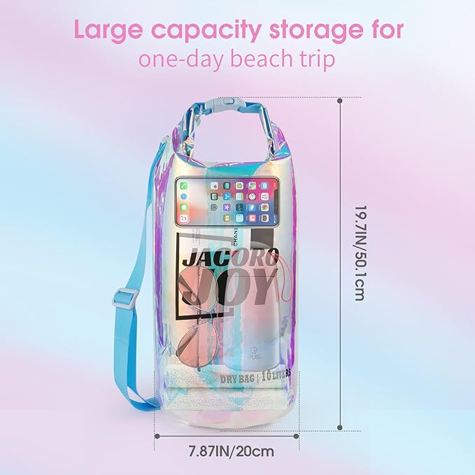10L Dry Bag Iridescent TPU Waterproof Beach Bag for Kayaking Boating Swimming Rafting
