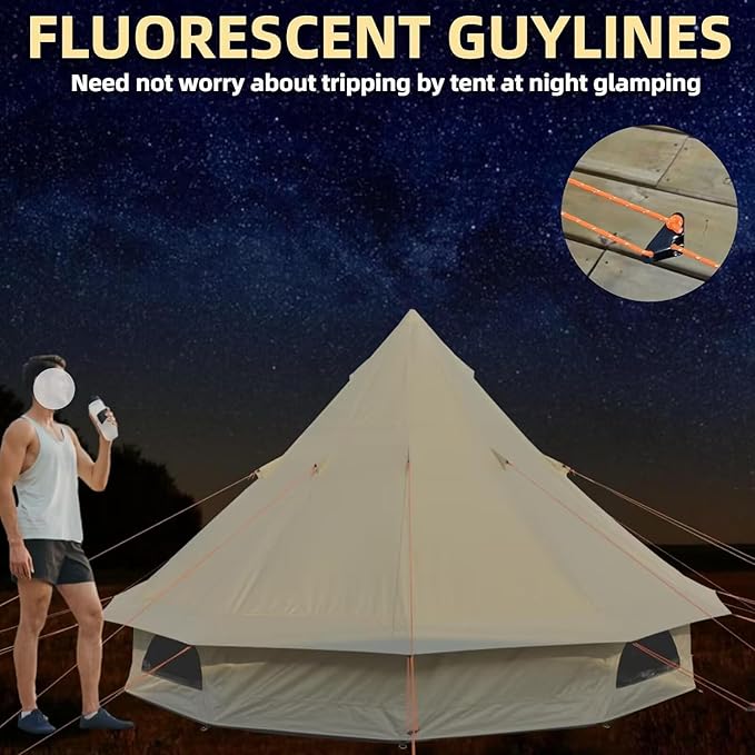 DANCHEL OUTDOOR B2 Waterproof Glamping Yurts for All Year Living with Stove Jack for 4/6 Person, Portable 4 Season Bell Tent for Camping Hot Tent 300D Oxford Nylon Glamping Accessories,13ft/16.4ft