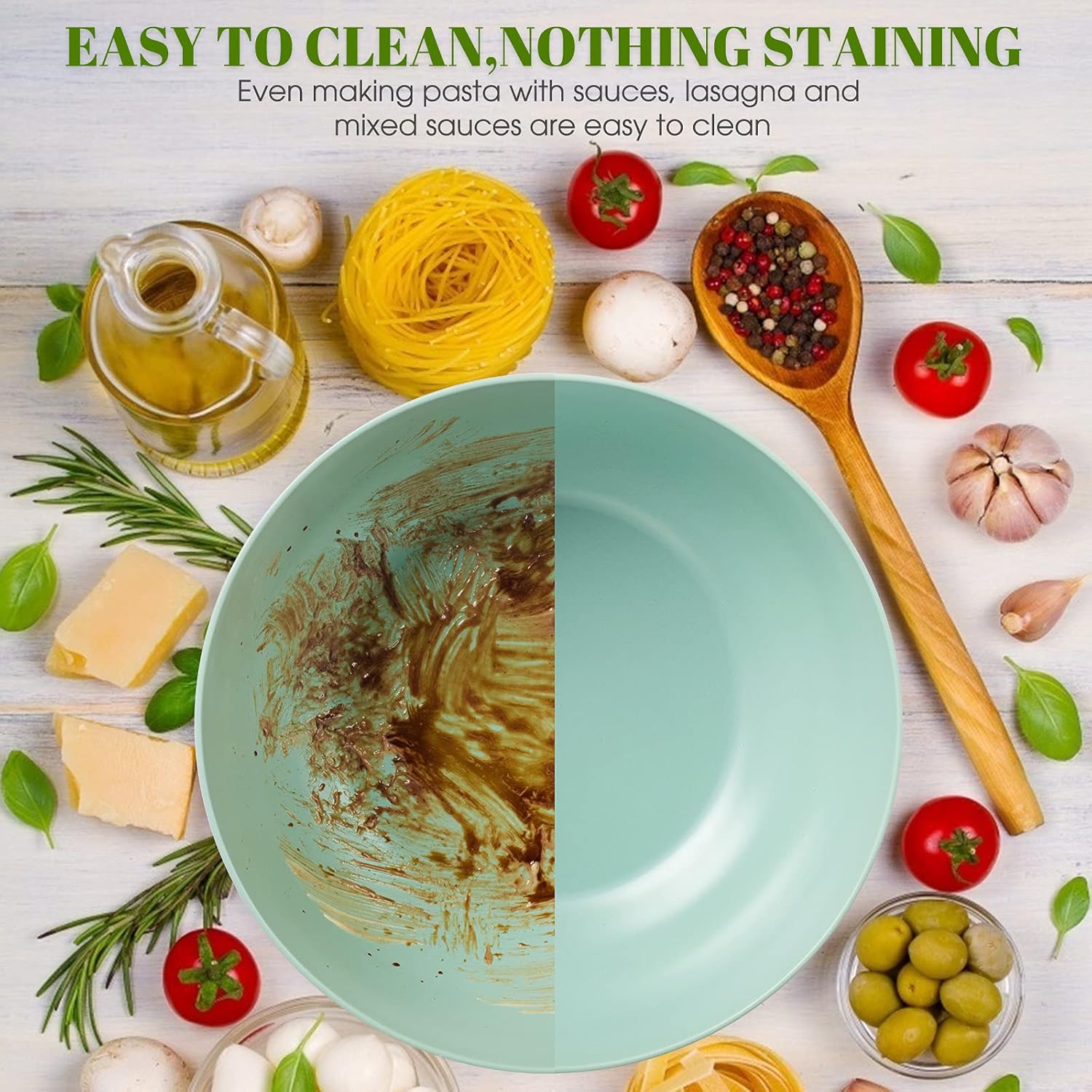 Bamboo Fiber 10 ″ Large Salad Serving Bowl Set with Wooden Lid & Servers, 3.5Qt Big Bowl with Utensils for Mixing Salad,Fruit,Pasta,Lightweight & Dishwasher Safe, Ideal Gift for Home - Teal Color