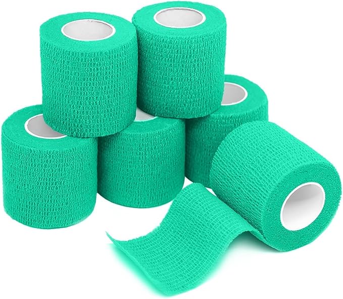 FriCARE Self Adhesive Bandage Wrap, Medical Tape in First Aid Kit, Cohesive Bandages for Wounds Sport Vet, FSA/HSA Eligible, 2 Inches X 5 Yards 6 Rolls, Teal