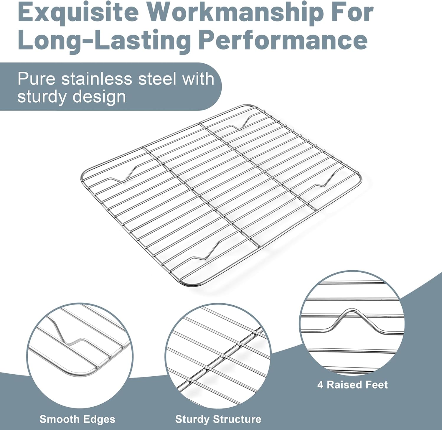 TeamFar Cooling Rack, 9.75” x 7.5” Stainless Steel Wire Baking Rack for Cooking Roasting Grilling, Fit for Oven Pan, Oven & Dishwasher Safe, Non-toxic & Heavy-Duty, 2PCS