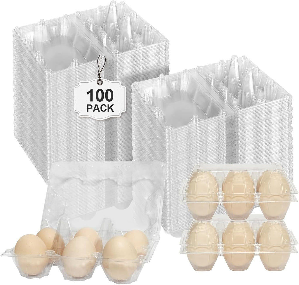 100 Pack Egg Cartons 6 Count - Medium Egg Cartons Cheap Bulk - Half Dozen Egg Carton for Farmers Market, Kitchen Organization and Storage