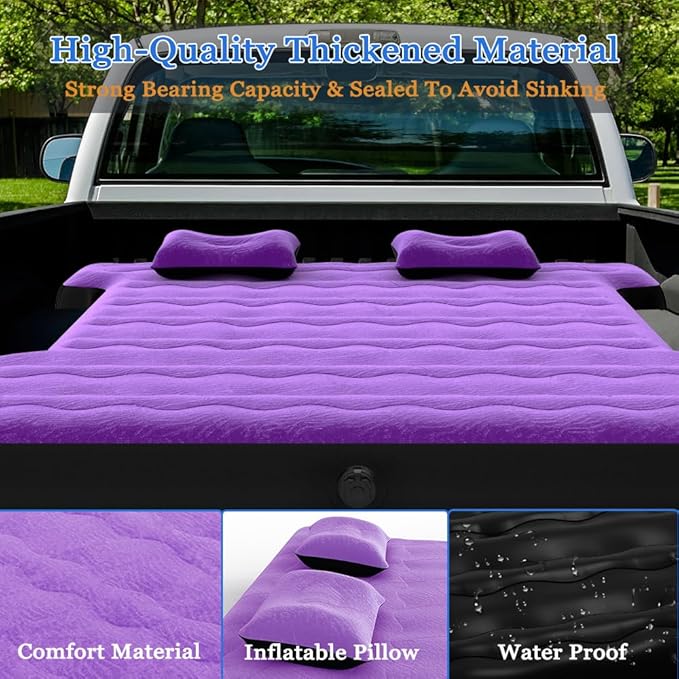 Camping Pickup Truck Bed Air Mattress Thicken Sleeping Pad for 5.5-5.8Ft Full-Size Short Truck Beds Outdoor Camping Car Travel(Purple)