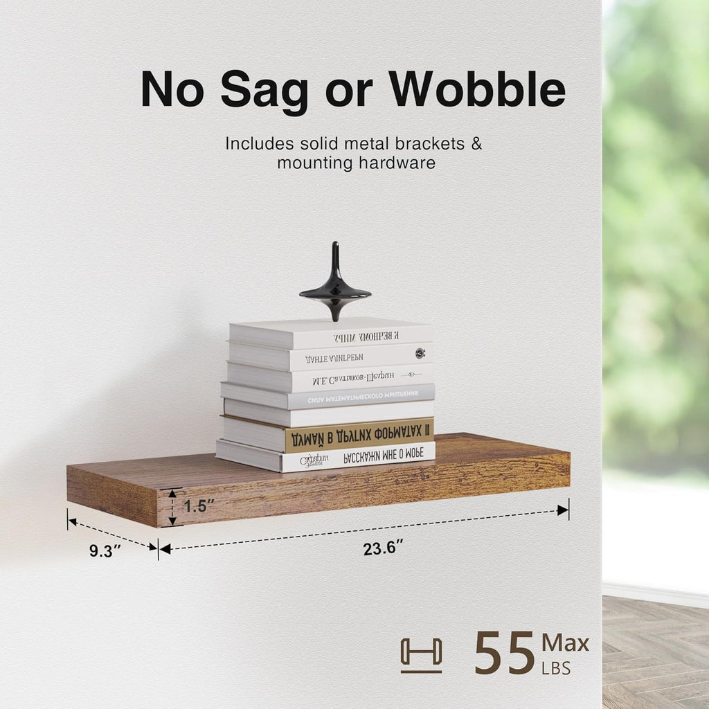 Colima 3-Pack Contemporary Wood Floating Shelves, 24 Inch, Wall-Mounted, 1.3 Inch Thick, 50 lb Capacity Each, Set of 3