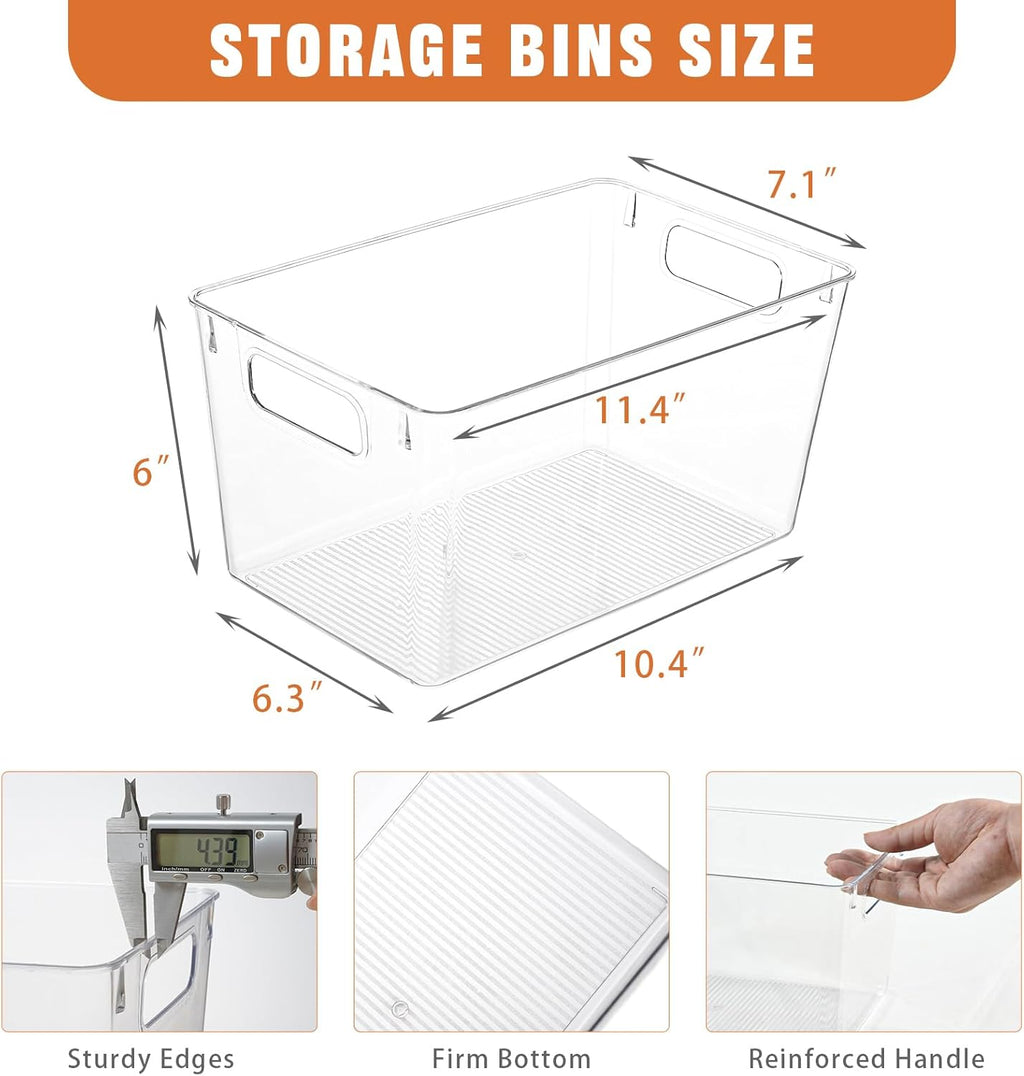 12 Pack Large Clear Plastic Storage Bins,Plastic Containers with Handle for Pantry Organizer and Storage,Perfect for Kitchen,Fridge,Cabinet, Closet,Bathroom Under Sink Storage