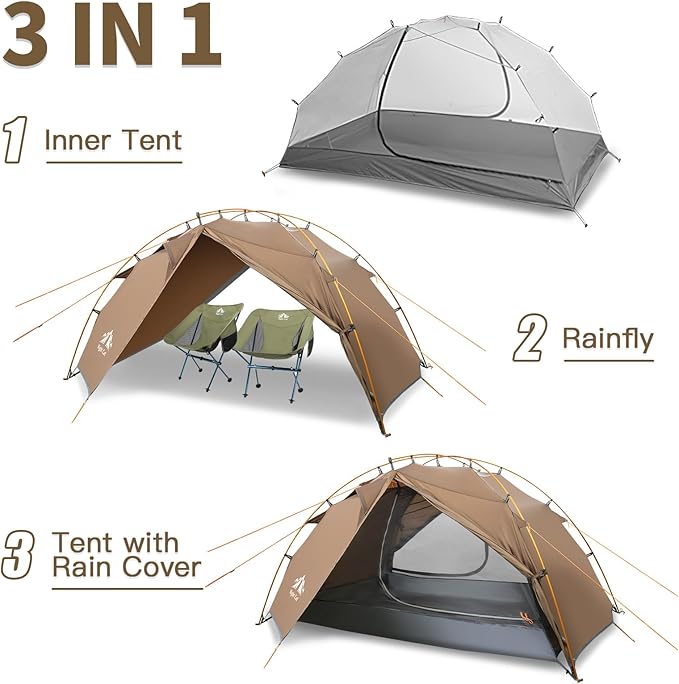 Night Cat Backpacking Tents 2 Persons Fast Setup Hiking Camp Tent with Foldable Pole Double Layers Two Doors Waterproof Lightweight Compact 7x4.4ft