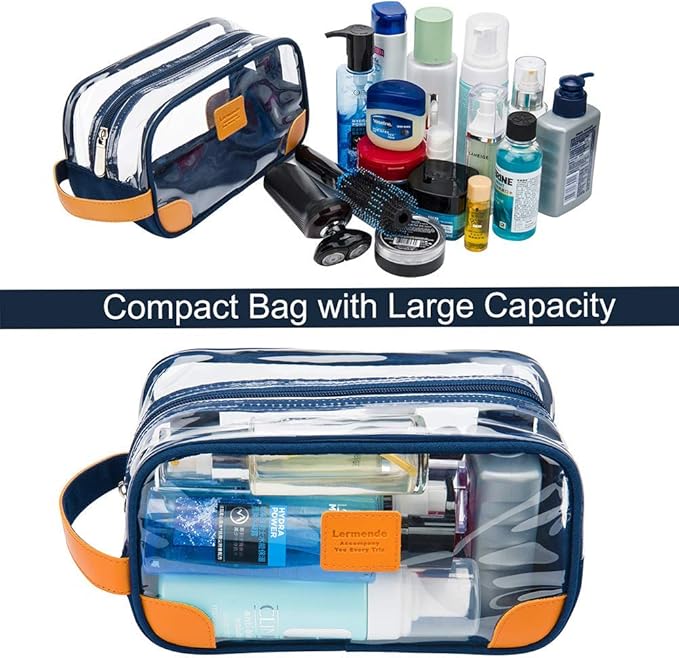 Lermende Toiletry Bag, Clear Shaving Dopp Kit for Men Travel Toiletry Bag with Hand Strap Unisex Bathroom Toiletries Organiser