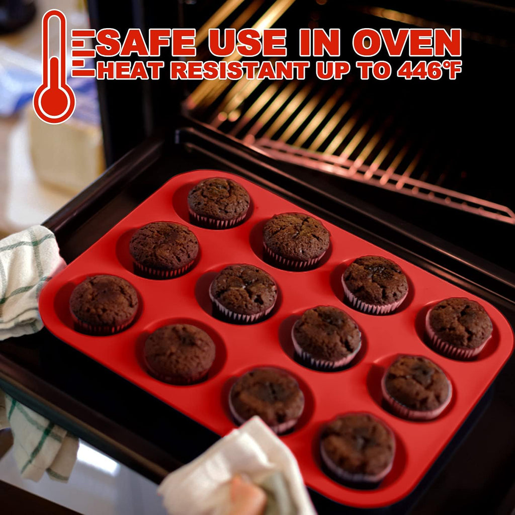 Anaeat Silicone Muffin Pan Set - Regular 12 Cups & Mini 24 Cups Cupcake Baking Molds with Flexible & Non-Sticky, Just Pop Out for Making Muffin Cakes, Cupcake, Chocolate,Tart and Desserts (2 Pack)