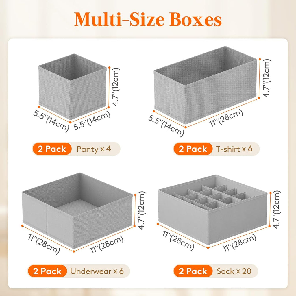 Lifewit Underwear Drawer Organizer for Closet 8 Pack, 3 Sizes Dresser Organizer Dividers, Deep Fabric Foldable Drawer Storage Organizer Bins for Clothes, Sock, Bra, Lingerie, Undies