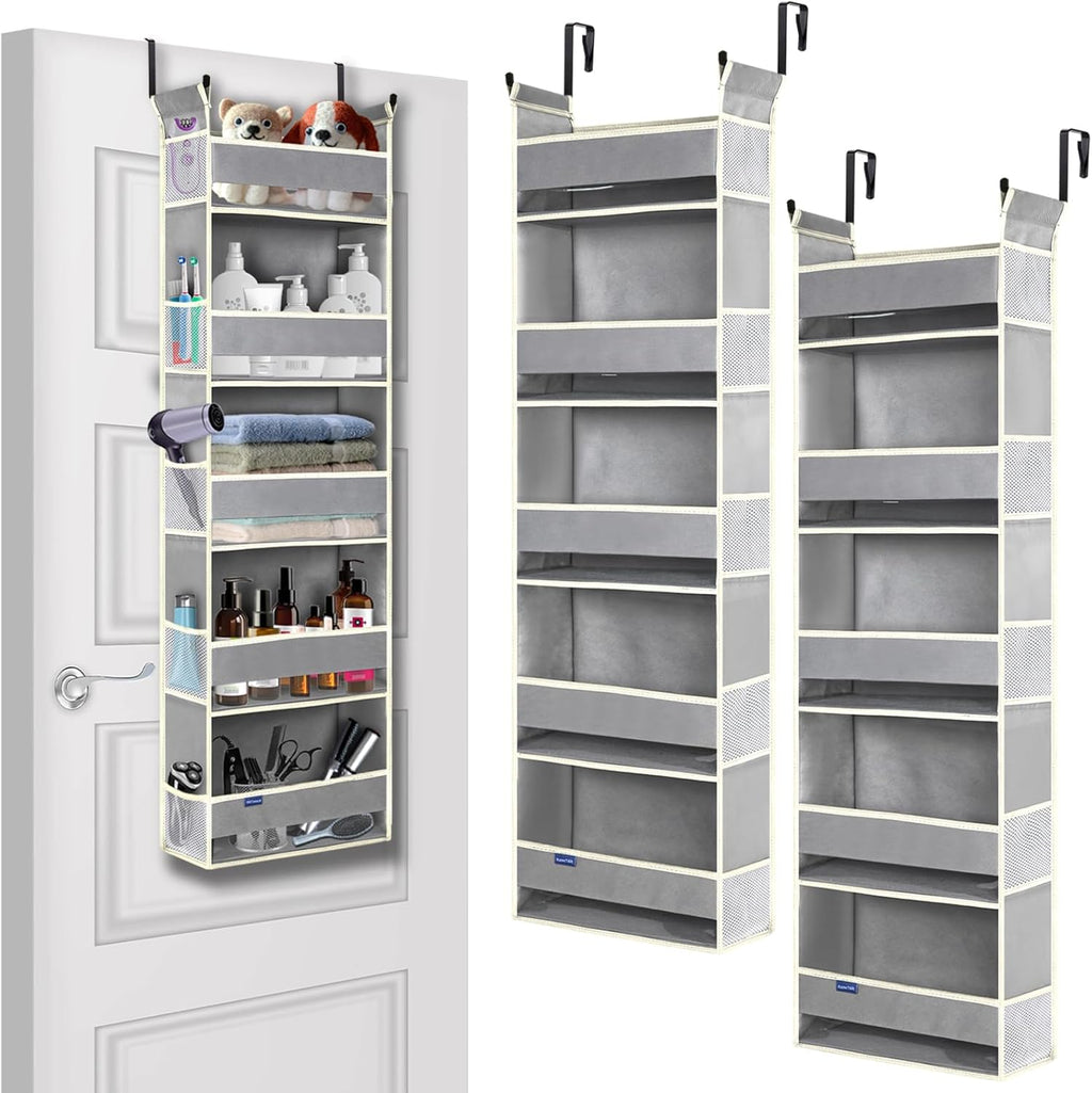 2 Pack Over The Door Hanging Organizer 5-Shelves and 10 Side Pockets, Over The Door Storage for Bathroom and Bedroom, Back of Door Organizers for Baby Products and Kid's Toys(13"x5"x44" Grey)